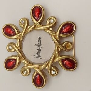 Neiman Marcus Jay Strongwater Red Enamel Rhinestones Goldtone Photo Frame Stand